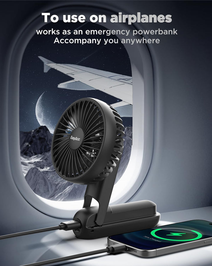 EasyAcc Handventilator,5000mAh Tragbarer Mini Ventilator mit 5 Geschwindigkeiten,15 Stunde Reichweit