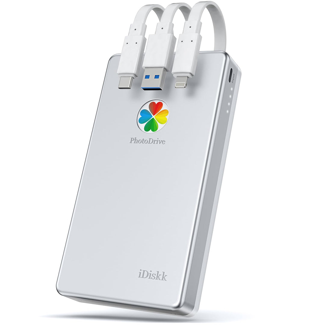 iDiskk 500 GB MFi-zertifizierte tragbare 3-in-1-Festplatte, mit 3 integrierten Kabeln, zur Datensich