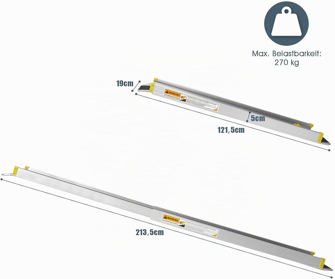 GYMAX 2 x Auffahrrampe Alu, Rutschfeste Auffahrschiene Teleskoprampe, Laderampe Rollstuhlrampe bis 2