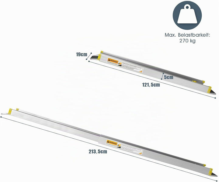 GYMAX 2 x Auffahrrampe Alu, Rutschfeste Auffahrschiene Teleskoprampe, Laderampe Rollstuhlrampe bis 2