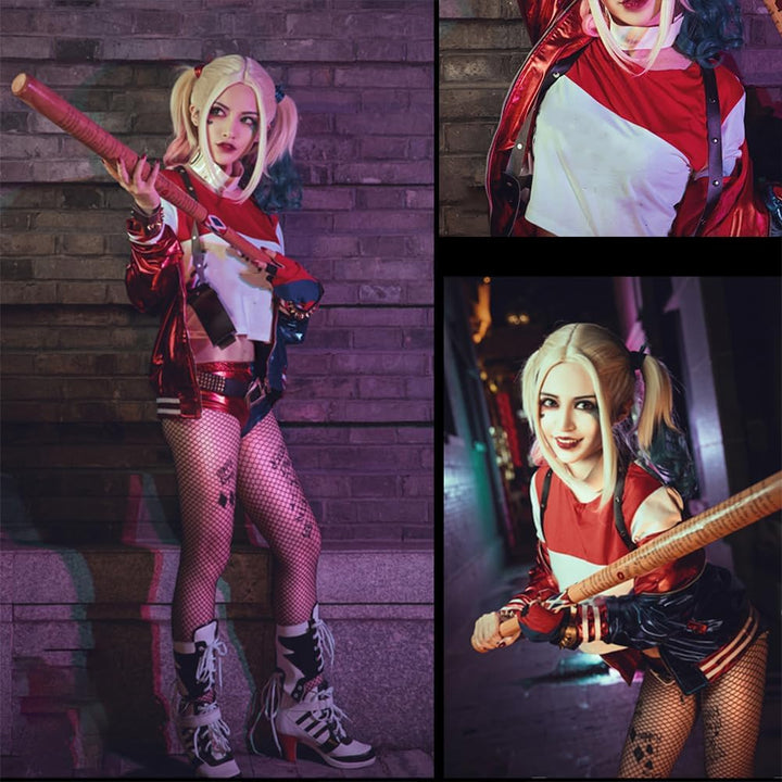 Ansamy Harley Cosplay Kostüme für Erwachsene Kinder, Mädchen Bösewicht Suicide Kostüm Kit enthalten