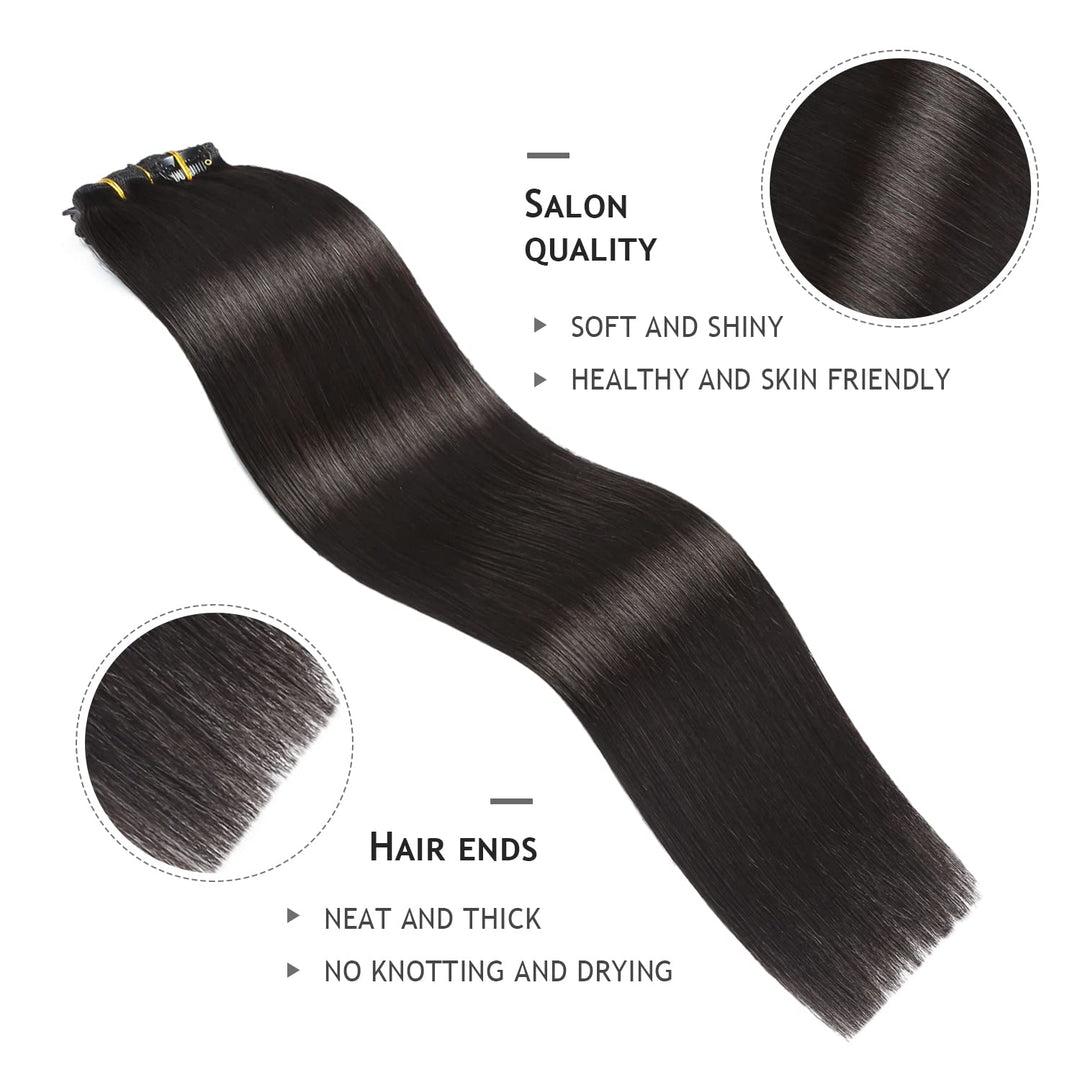 YILITE Clip in Extensions Echthaar 50cm 100% Echthaar Extensions Clip 20 Zoll 8 Stück 120g Unsichtba