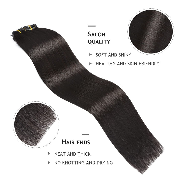 YILITE Clip in Extensions Echthaar 35cm 100% Echthaar Extensions Clip 14 Zoll 8 Stück 110g Unsichtba