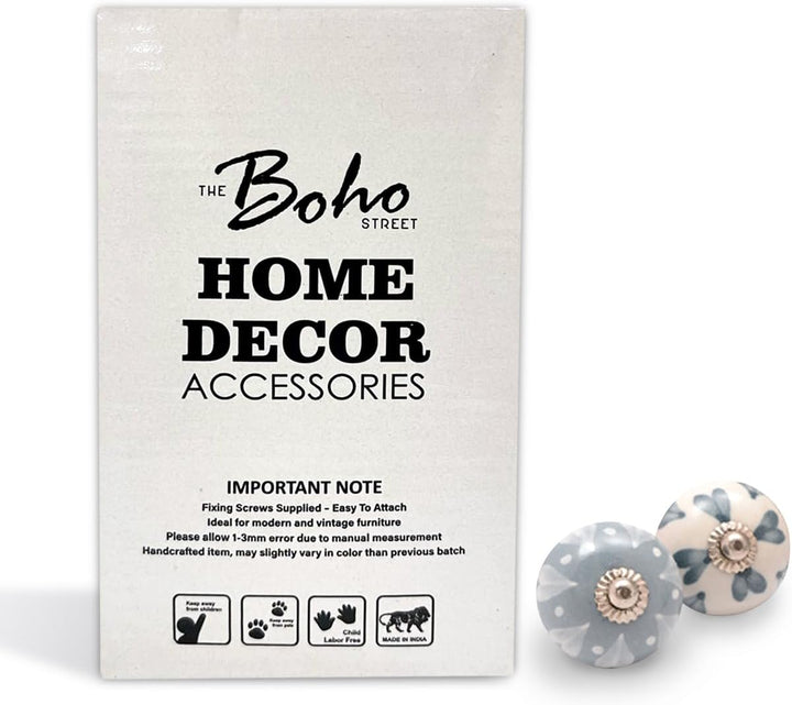The Boho Street Hochwertige Keramik-Türgriffe - Verschiedene 12 Keramikknöpfe in Grau und Weiss, gem