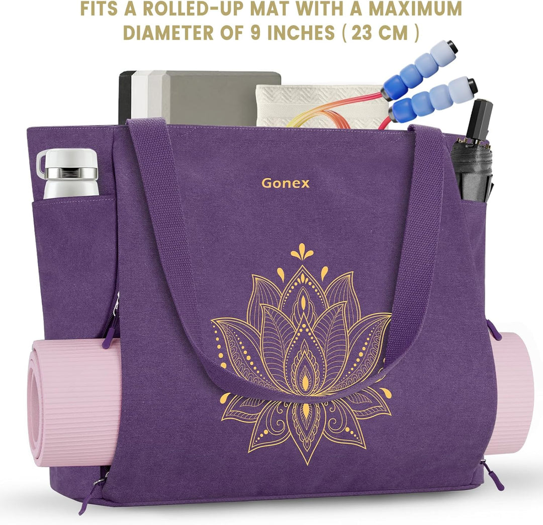 Gonex Yogatasche, Grosse Pilates Tragetasche mit Mehreren Taschen für Damen Herren, Robuste Canvas T