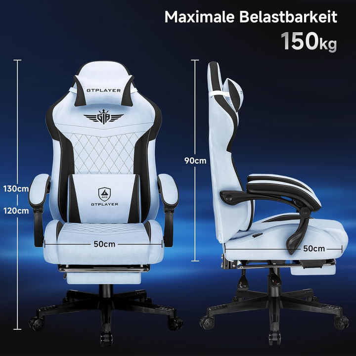 GTPLAYER Gaming Stuhl, Ergonomischer Gamer Stuhl aus Hochwertiger Flanell mit Lendenwirbelstütze, PC