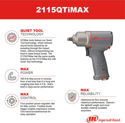 Ingersoll Rand 3/8" Geräuscharmer Schlagschrauber 2115QTiMAX mit leiser Technologie, für schwere Arb