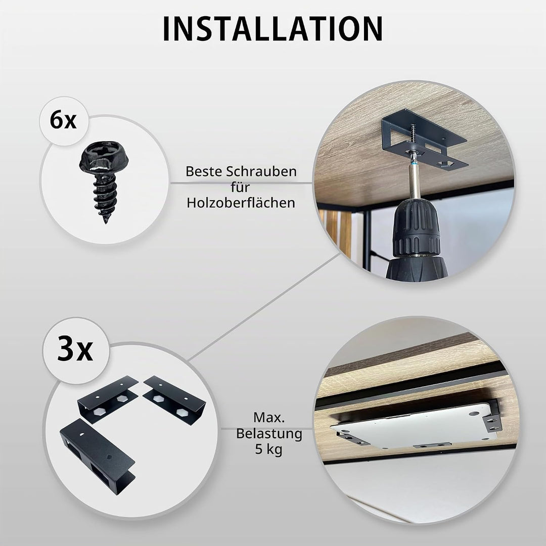 MyGadget Metall Laptop Halterung unter Schreibtisch - [ bis max. 30 mm Dicke ] - mit Silikon Kratzsc