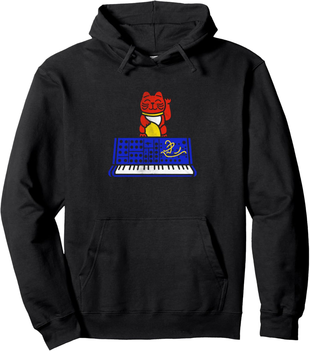 Synthesizer Maneki Neko Japanese Lucky Cat Synth Analog Pullover Hoodie