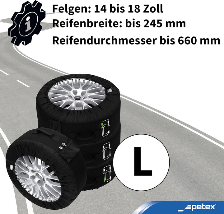 PETEX Reifentaschenset Premium schwarz versch. Grössen Reifentaschen (L Ø 660 mm), 660 mm