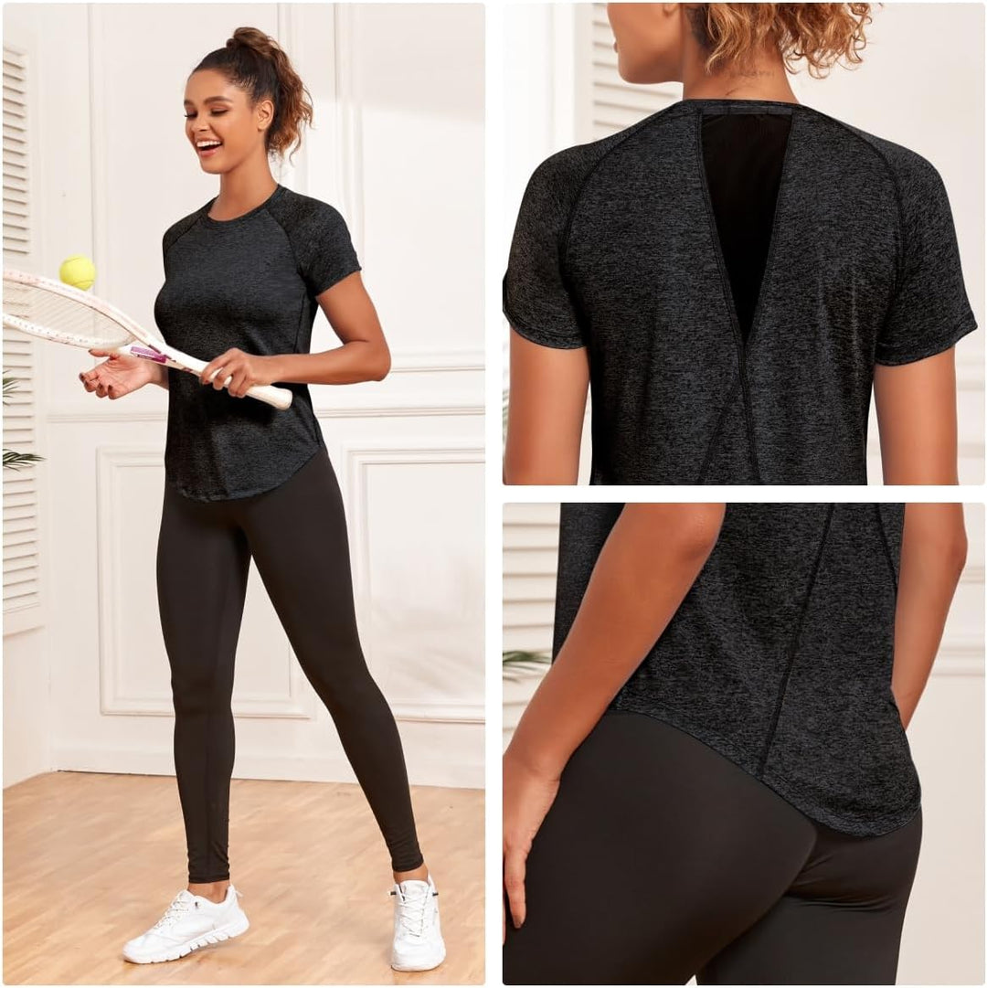 Jlowesun Sportshirt Damen Kurzarm, Leichtes Atmungsaktiv Funktions Back Mesh Sport Oberteile Damen,