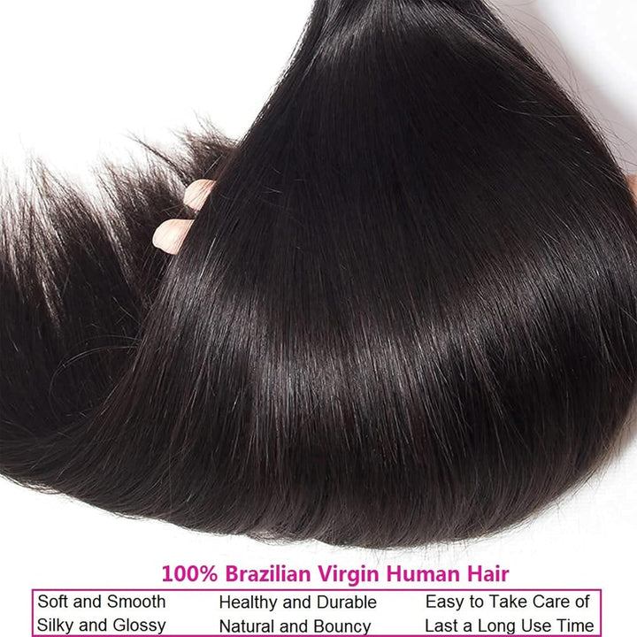 Straight Human Hair 3 Bundles, 100g/Bundle(300g Total), Brazilian Human Hair Bundles 100% Unprocesse