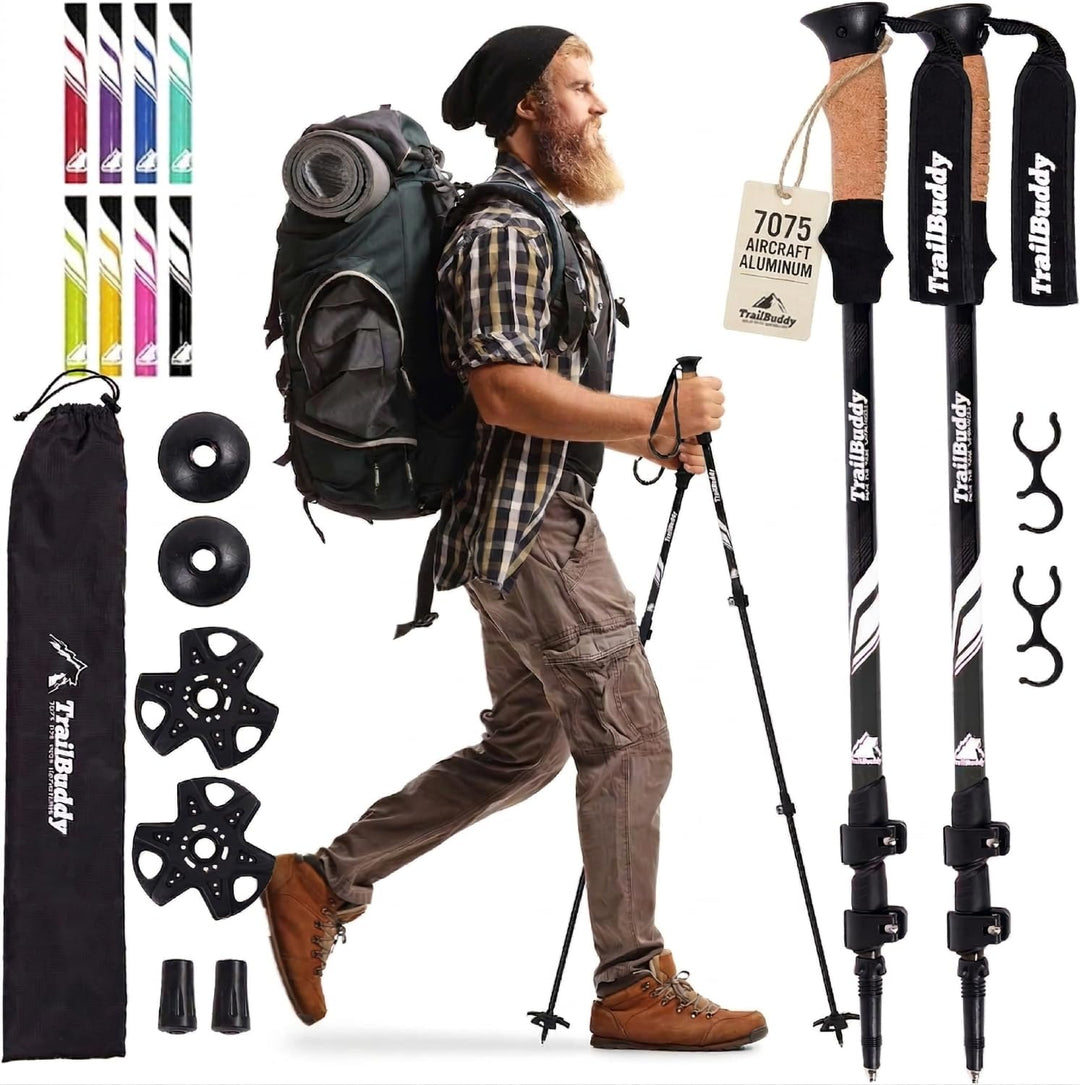 TrailBuddy Trekking Poles - Lightweight, Collapsible Hiking Poles for Snowshoe & Backpacking Gear -