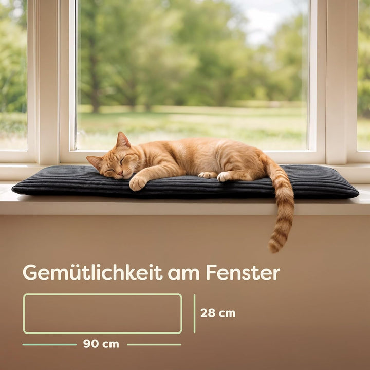 Fensterbank Katzenliege 90 x 28 cm - Selbstwärmende ohne Strom - Weich & Geräuschdämpfend – Waschbar