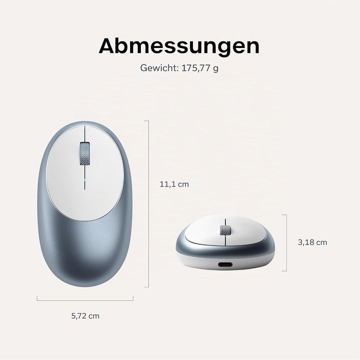 SATECHI M1 Kabellose Bluetooth Computermaus, 1200 DPI Maus, USB-C wiederaufladbarer Akku, kompakt &amp;