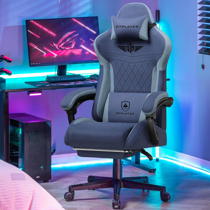 GTPLAYER Gaming Stuhl, Ergonomischer Gamer Stuhl aus Stoff mit Lendenwirbelstütze, PC-Stuhl mit verb