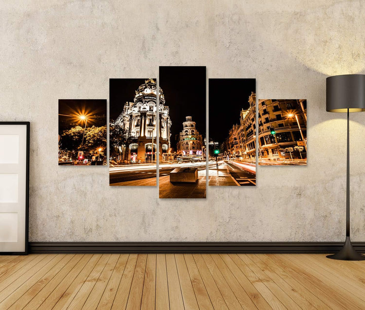 islandburner Bild auf Leinwand Strassenverkehr In Der Nacht Madrid Spanien HDR Bilder Wandbilder Pos