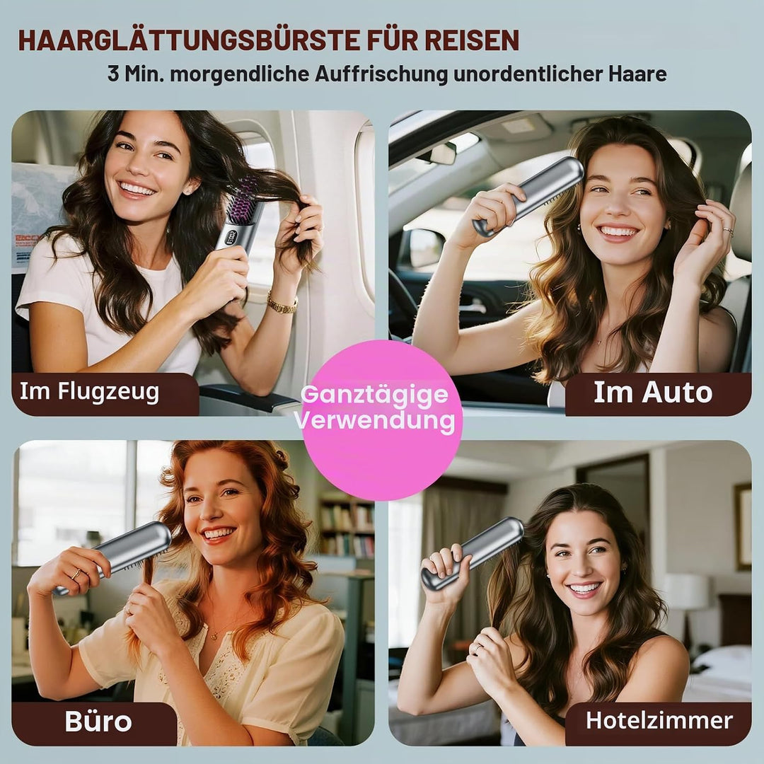 Glättbürste Kabellose 9600 mAh, 40 Millionen Negative Ionen Glättungsbürste, Wiederaufladbare Haargl