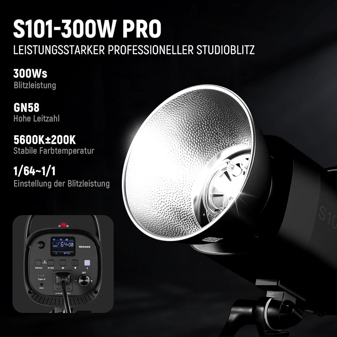 NEEWER 600Ws Studio Monolight Strobe Flash Set 2er Pack S101-300W PRO 5600K Blitzlicht Studio mit 2,
