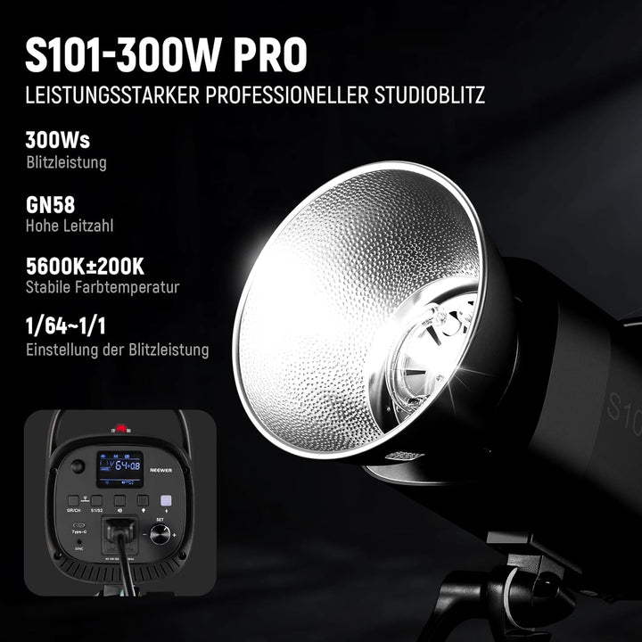 NEEWER 600Ws Studio Monolight Strobe Flash Set 2er Pack S101-300W PRO 5600K Blitzlicht Studio mit 2,