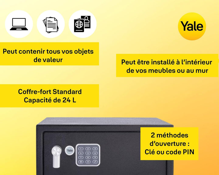 Yale Elektronischer Tresor - Medium - YSV/250/DB2 - Standardsicherheit - Schwarz Black Medium New Ve