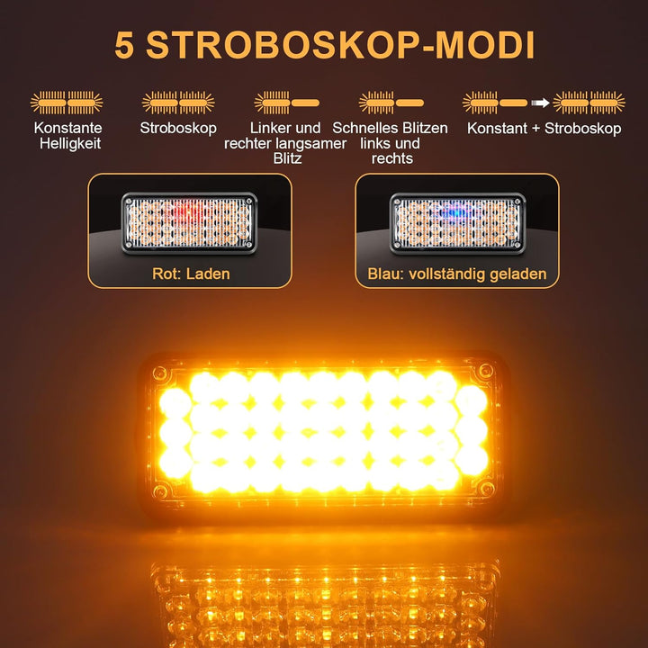 Dinfu LED Warnleuchte akku mit Fernsteuerung, 12V gelbes blinklicht auto magnet kabellose 5 Modes wi