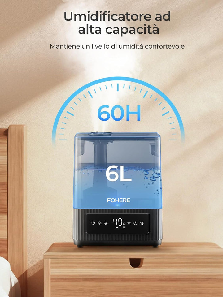 6L Luftbefeuchter für grosse Räume, Kaltnebel Leiser Humidifier für Kinderzimmer Schlafzimmer Pflanz