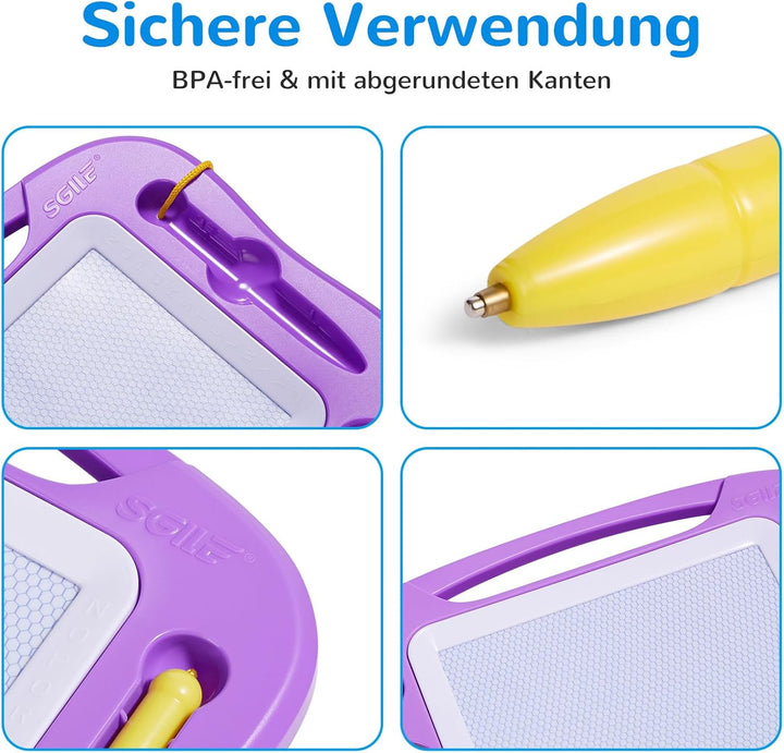 SGILE Magnetische Maltafel Zaubertafel Kinder, 25×18 cm Magnet Magnettafel mit 4 Stempeln, Kreatives