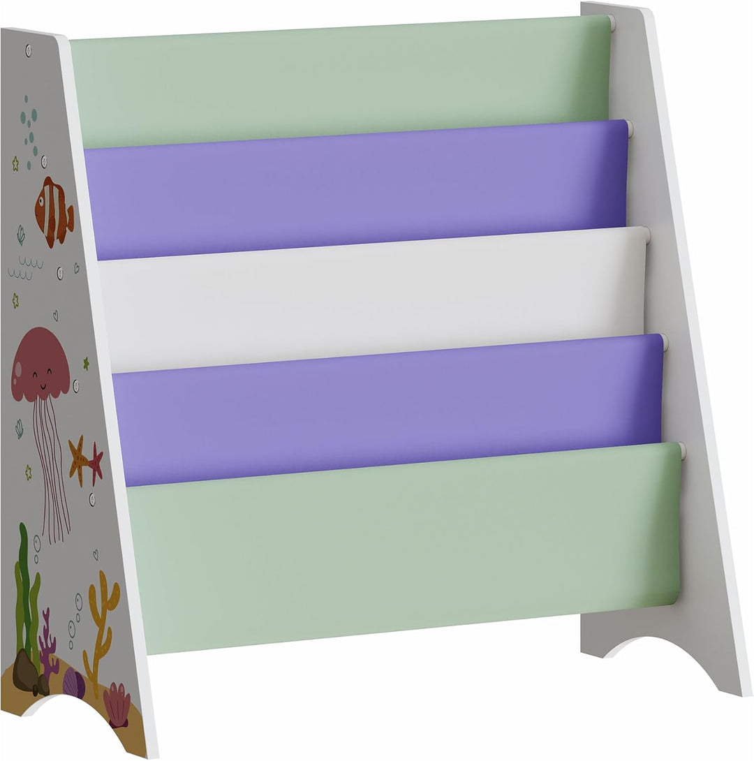 [en.casa] Bücherregal für Kinder Hornnes Kinderregal mit 4 Stofffächern Regal Kinderzimmer 60 x 62 x