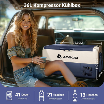 AAOBOSI Kompressor Kühlbox 36 L, Kühlbox Auto Mit WiFi-APP-Steuerung, 12/24 V und 100-240 V Kühlbox