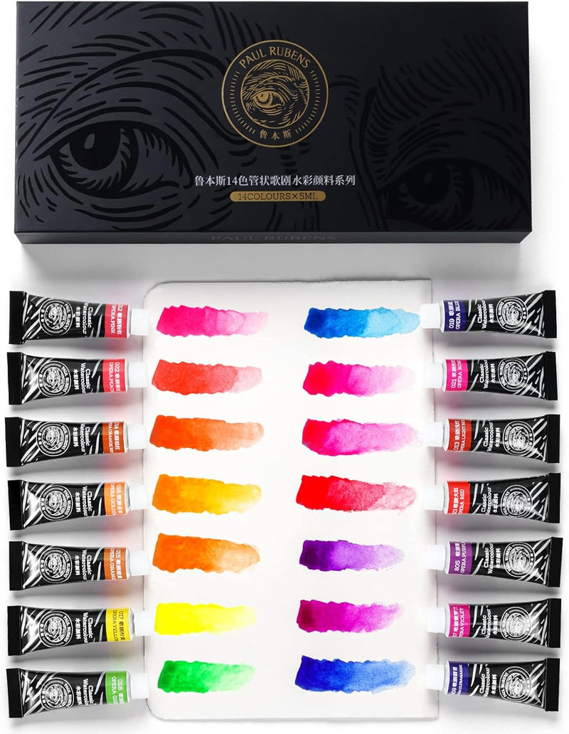 Paul Rubens Aquarellfarben set - 14 Neonfarben x 5 ml Tuben Wasserfarben Opera, hochpigmentierte und