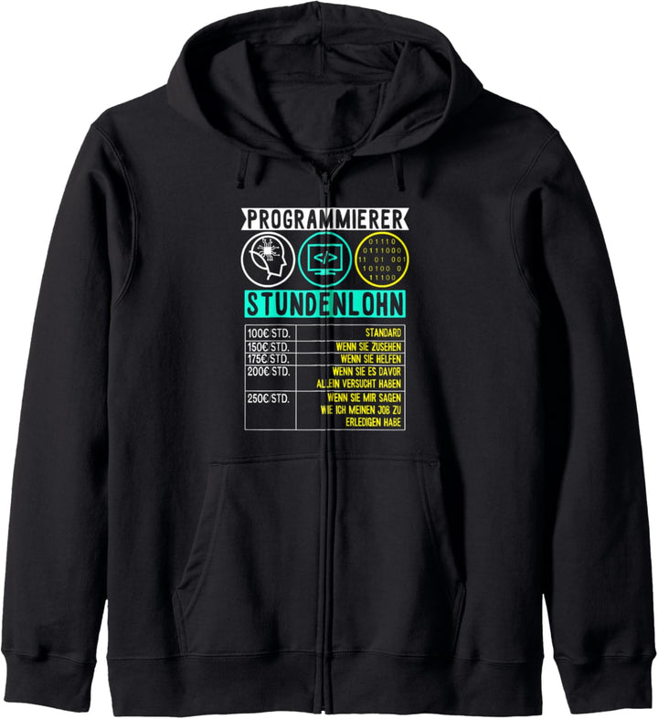 Programmierer Stundenlohn Informatik HTML Admin Binär USB Kapuzenjacke