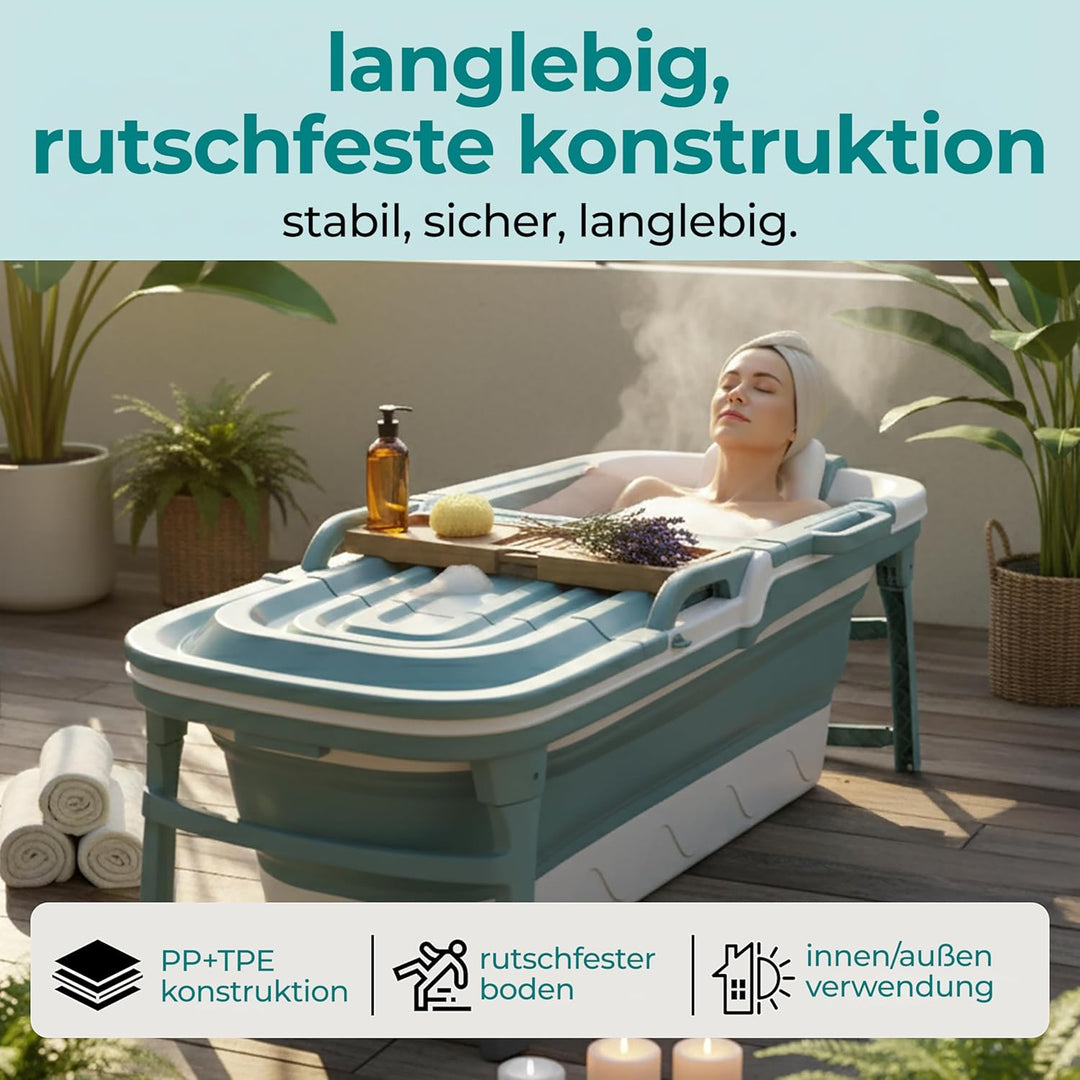 SereneLife Faltbare Badewanne Erwachsene 150 cm – Mobile Klappbare Badewanne für Dusche mit Deckel u