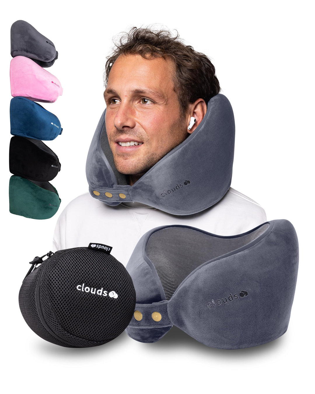 CLOUDS Nackenkissen Flugzeug & Auto – Einstellbares Memory Foam Reisekissen in 2 Grössen für Erwachs