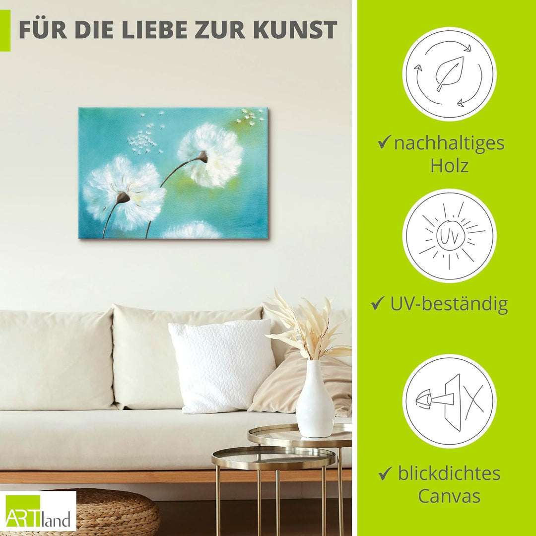 Artland Leinwandbild Wandbild Bild auf Leinwand 100x70 cm Wanddeko Pusteblume Blumen Landhaus Shabby
