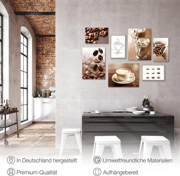 Novart Wandbilder Kaffee Küche - KOMPLETT AUFHÄNGFERTIG - Coffee Esszimmer Küchenbilder- 7 Moderne M