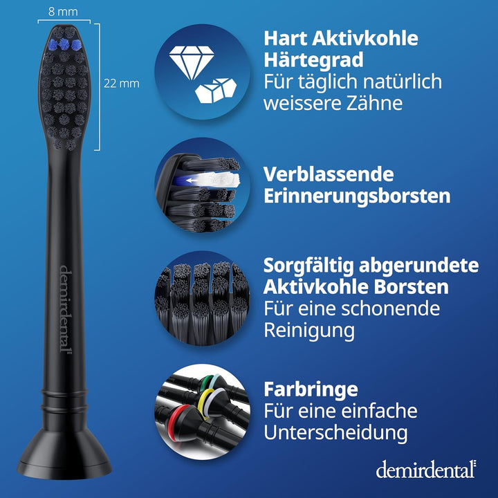 8er demirdental Ersatzbürsten passend für Philips Sonicare, Aktivkohle Aufsätze & Aufsteckbürsten, H