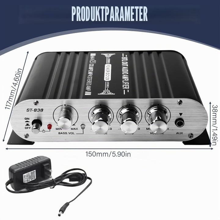 Leikurvo HiFi-Verstärker, 2.1CH Stereo Verstärker, RMS 20Wx2+40W ST-838 Mini Hifi Verstärker Subwoof