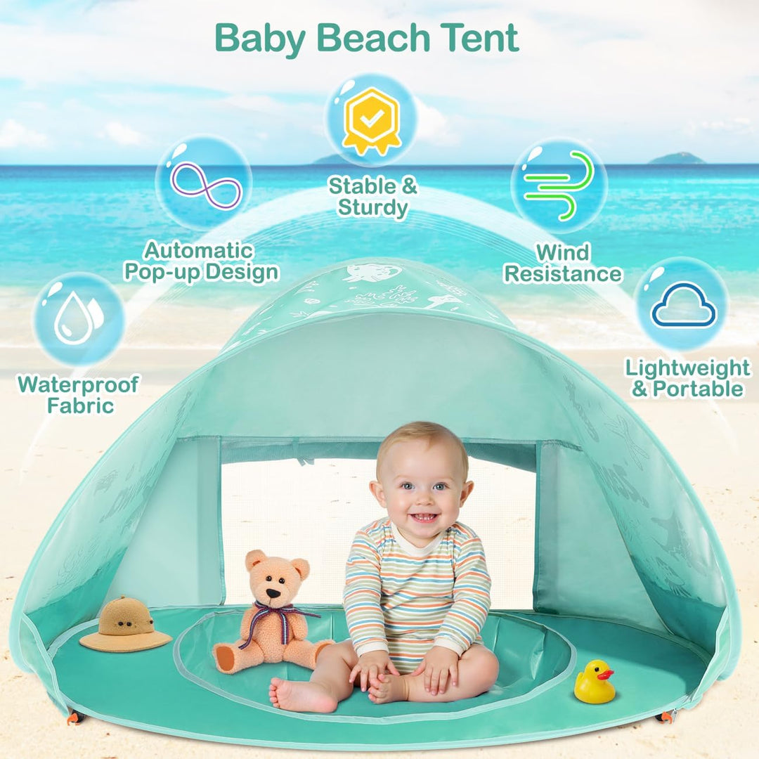 Strandmuschel Pop Up Baby Strandzelt Strandmuscheln,Tragbar Baby Strand Zelt mit Mini Pool UV-Schutz