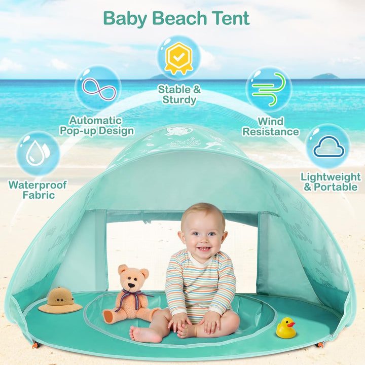 Strandmuschel Pop Up Baby Strandzelt Strandmuscheln,Tragbar Baby Strand Zelt mit Mini Pool UV-Schutz