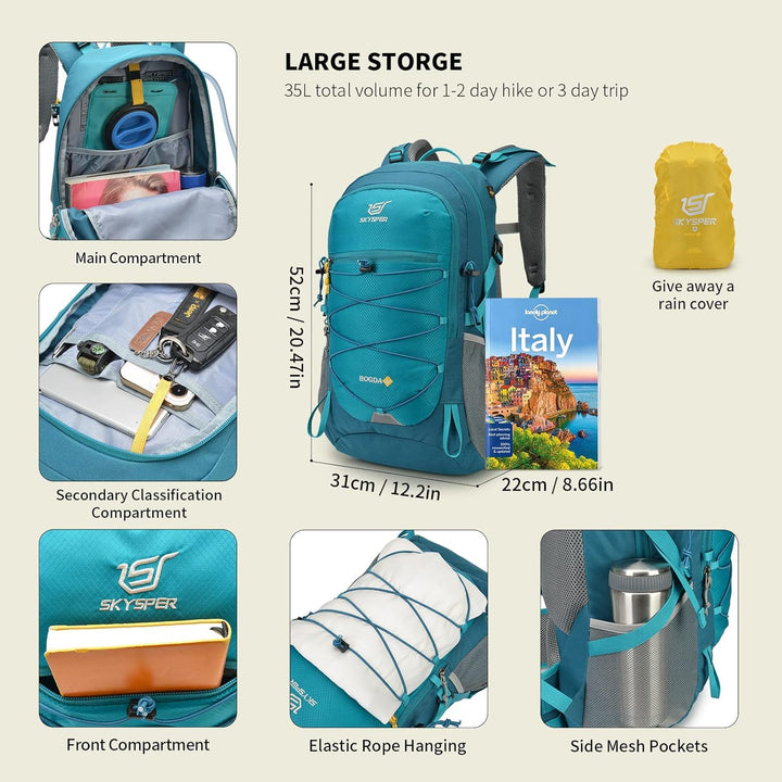 BOGDA 35 Wanderrucksack 35L Camping Backpack mit Rückenbelüftung & Trinksystem Trekkingrucksack aus