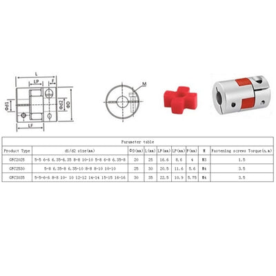 CHANCS D20 L25 Plum Model Motorwellenkupplung Flexibler Kuppler Aluminium Innendurchmesser 6.35mm bi