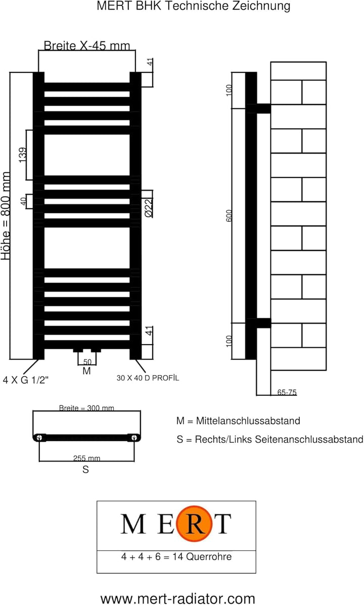 Badheizkörper Handtuchheizkörper mit Mittelanschluss weiss gerade 300x800 mm Stahl 30x80, Stahl 30x8