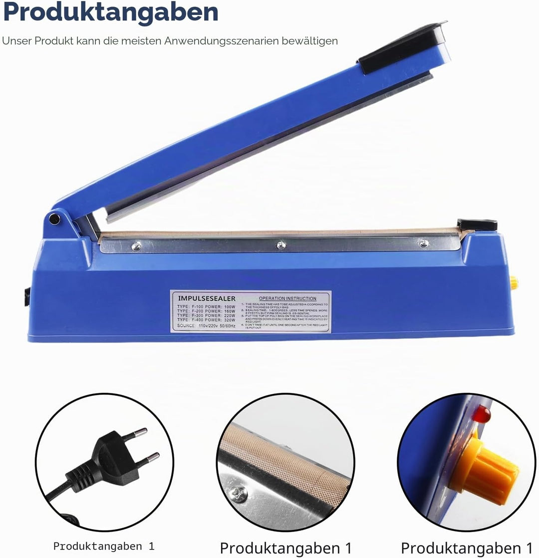 300 mm Heisssiegelgerät, 40.2 * 8 * 11.5cm Folienschweissgerät mit 2 mm Dichtungsbreite, Siegelmasch