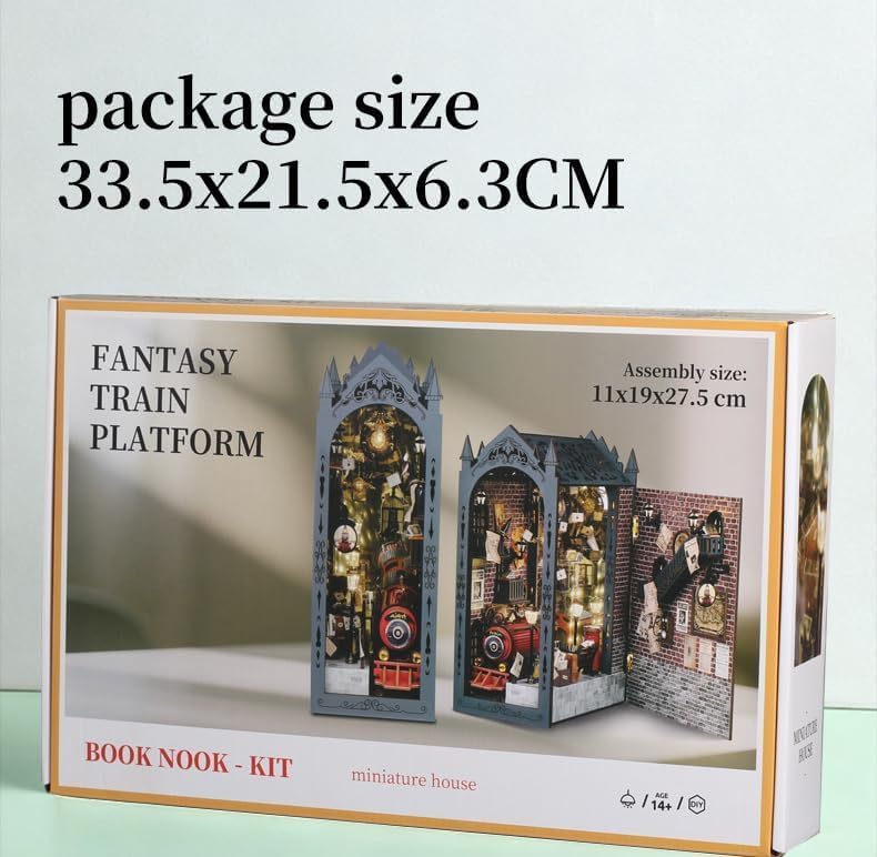 DIY Book Nook Kit, Magischer Bahnsteig Puppenhäuser Miniatur Haus Kit mit Staubschutzhülle LED-Licht