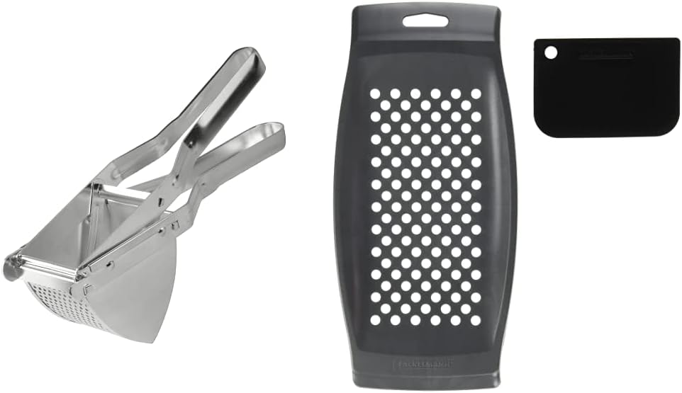 Fackelmann 45450 Kartoffelpresse, (Farbe: Silber), Menge: 1 Stück & Spätzlereibe mit Teigschaber, Sp