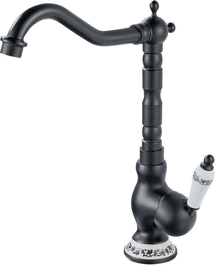 AIMOYO Wasserhahn Bad Schwarz, Hoch Waschtischarmatur Retro mit 360° Drehbarer Auslauf, Einhebelmisc