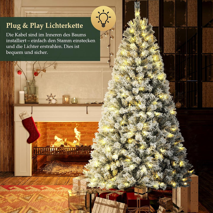 SALCAR 180 cm Künstlicher Weihnachtsbaum mit Schnee und Beleuchtung, Tannenbaum mit 828 Spitzen und