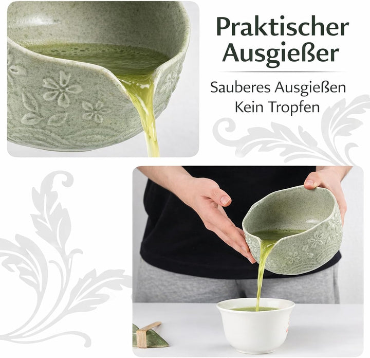 7PCS Matcha Set，500ML Ceramic Matcha Bowl with Spout，Matcha Broom and Holder, Bamboo Scoop, Stainles