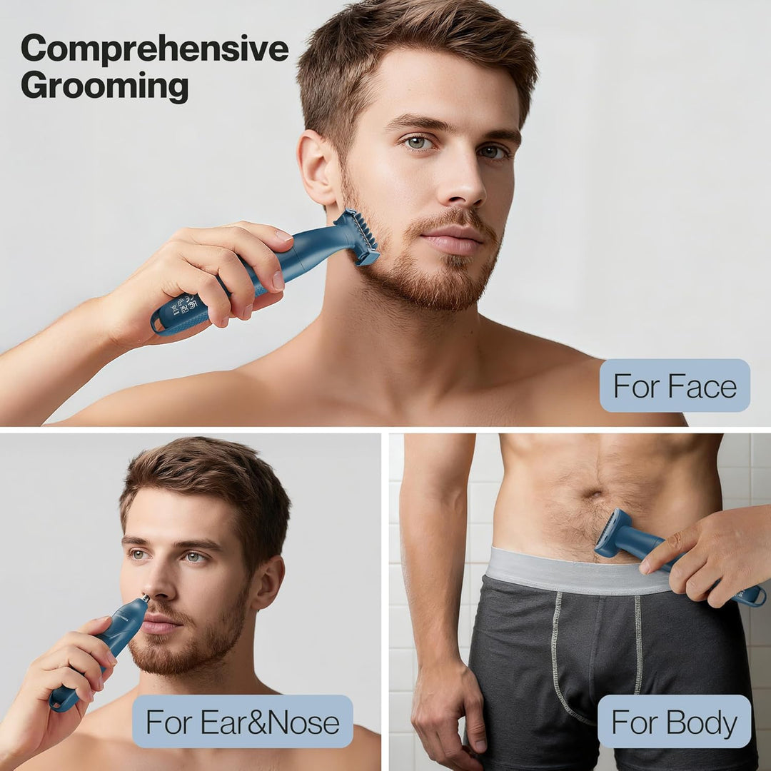 BarberBoss 3-in-1 Herrenrasierer, Pflegeset für Bart, Haare, Nase, Ohr & Körper, Präzisionstrimmer f
